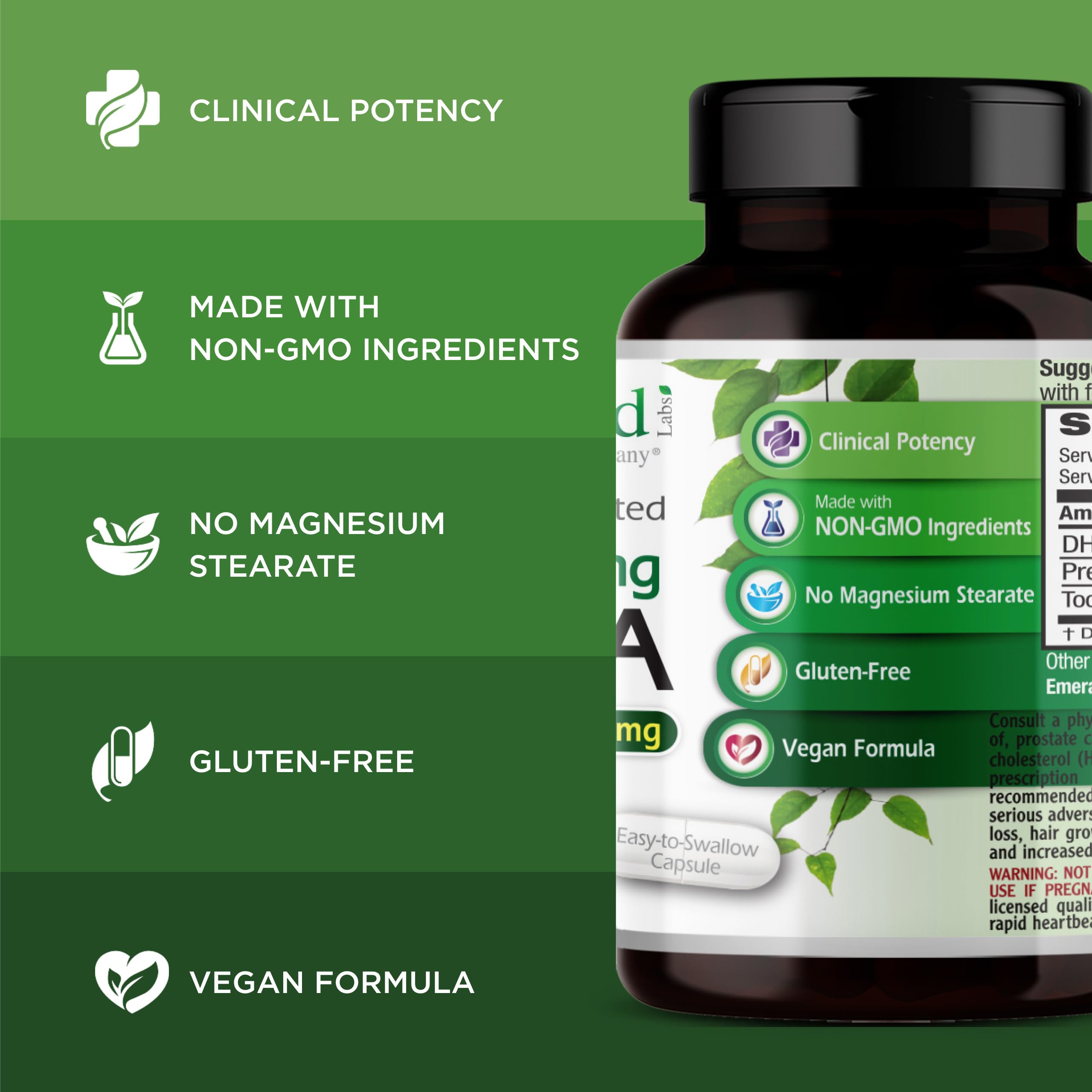 Ultra Botanicals Emerald Labs DHEA 25 mg – flacon en gros plan et dosage 25 mg