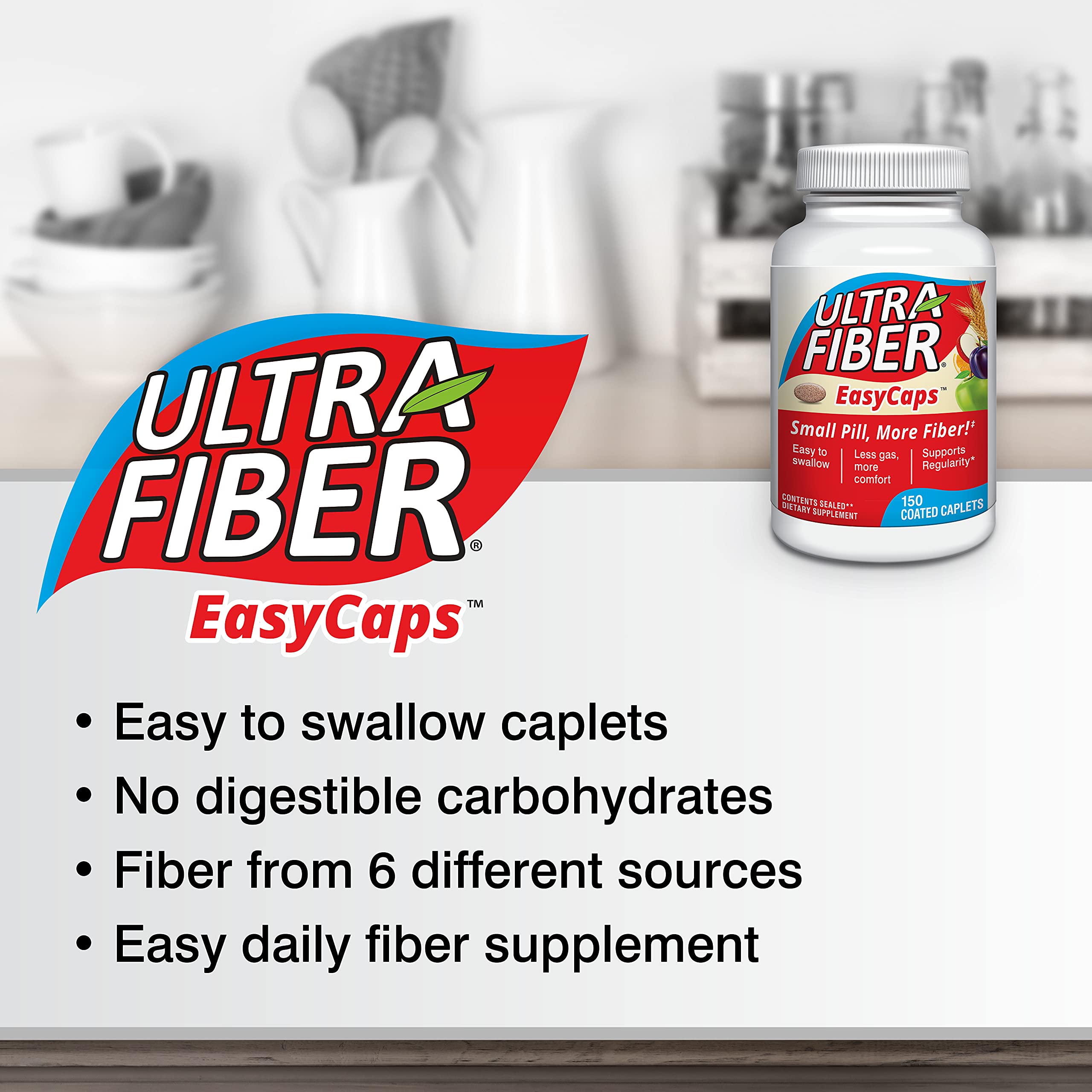 Ultra-Fiber comprimés enrobés avec un verre d'eau, consommation rapide et sans préparation.