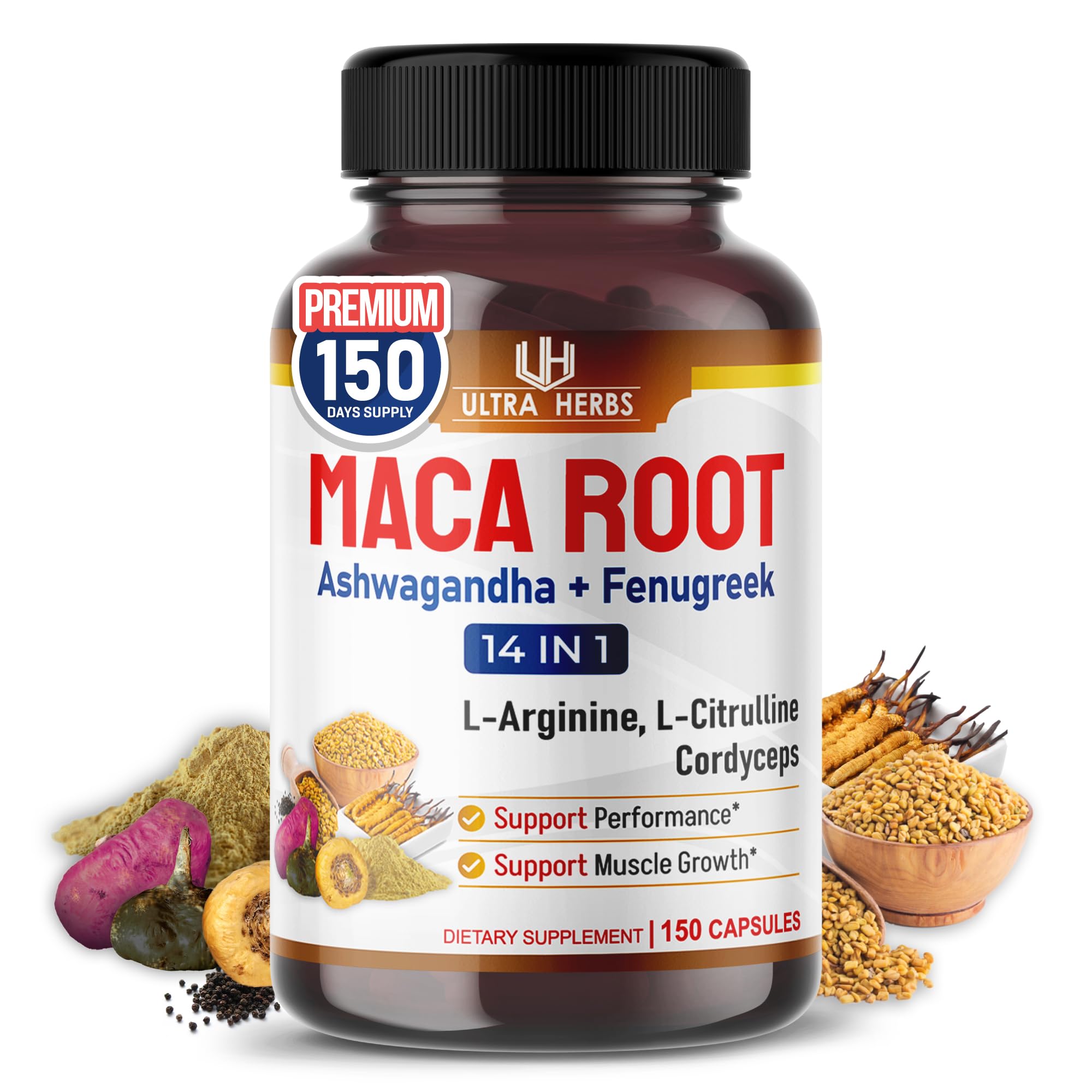 ULTRA HERBS Maca Peruana noire – flacon et capsules, énergie naturelle potentielle