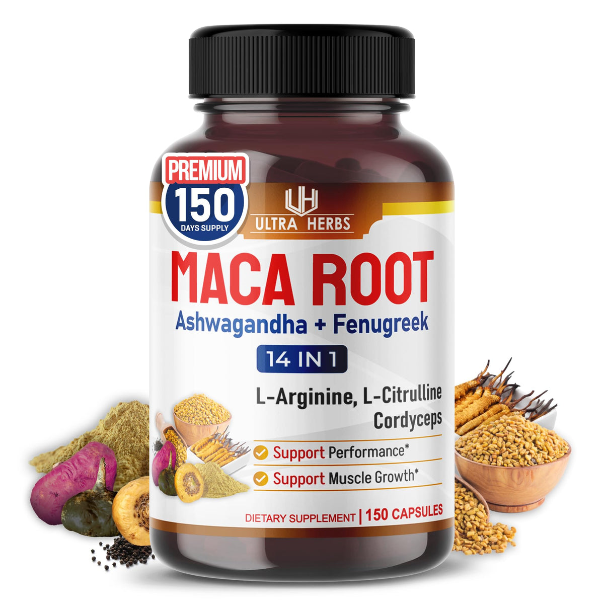 ULTRA HERBS Maca Peruana noire – flacon et capsules, énergie naturelle potentielle