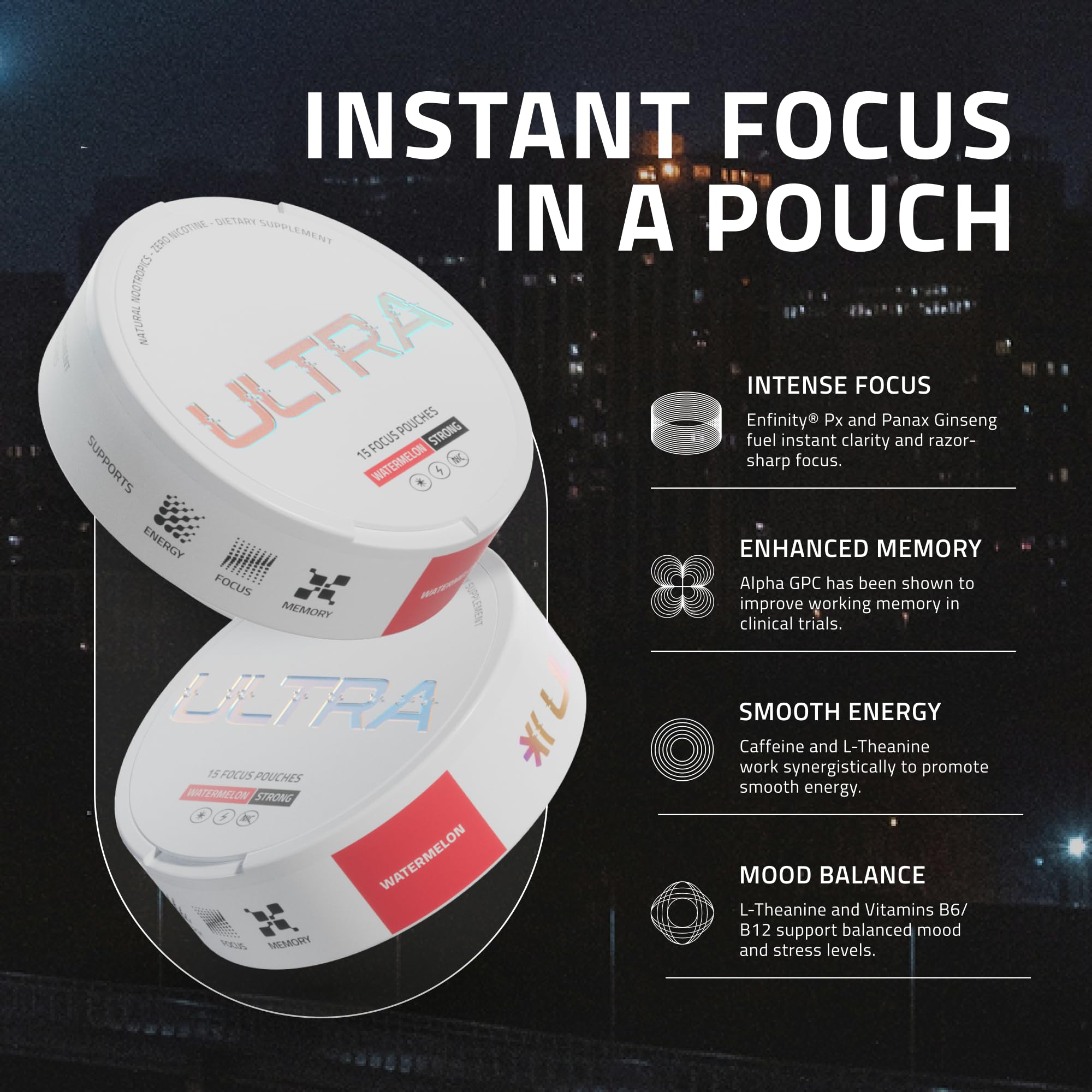 Ultra Focus Pouches Pastèque – pochette ouverte prête à une utilisation rapide.