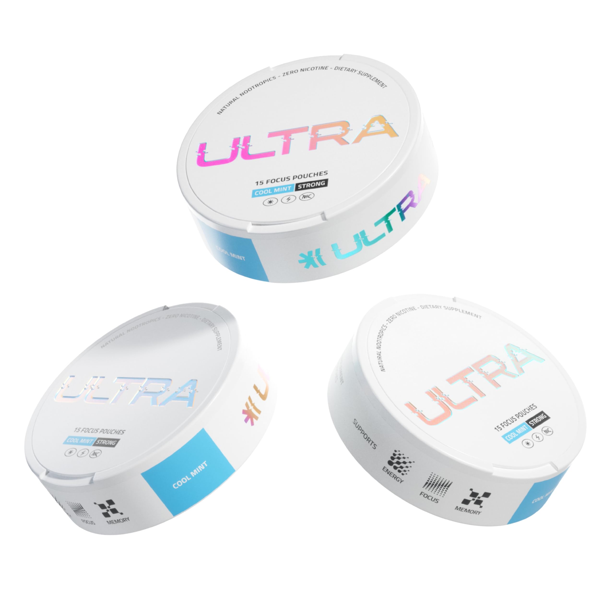 Poche Ultra Pouches Focus Cool Mint, soutien clair sans caféine.