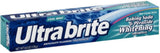 UltraBrite dentifrice bicarbonate-peroxyde, menthe fraîche, dents propres et haleine durable après brossage.