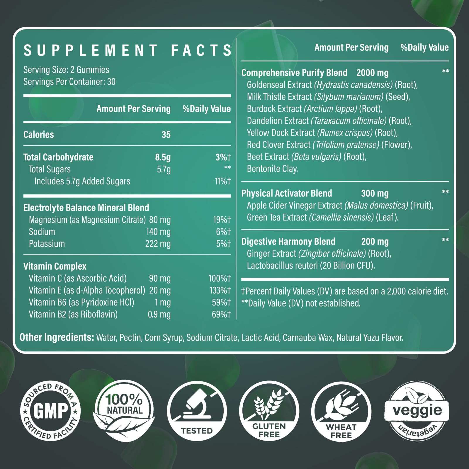 Gommes Ultraverixian Detox – ingrédients naturels visibles, formulation équilibrée pour le bien-être.