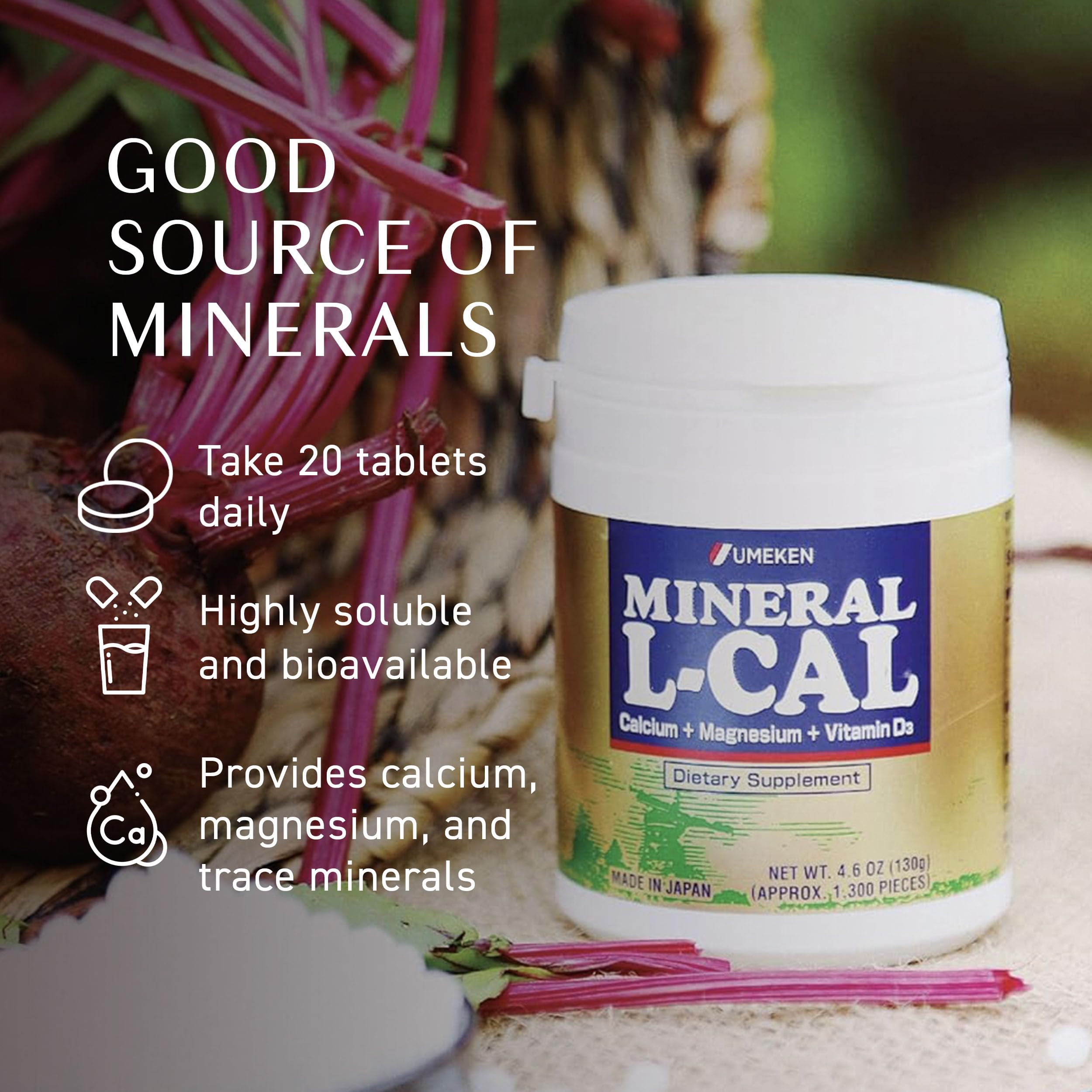 Bouteille Umeken Mineral L-Calcium de 130 g prête à l’emploi.