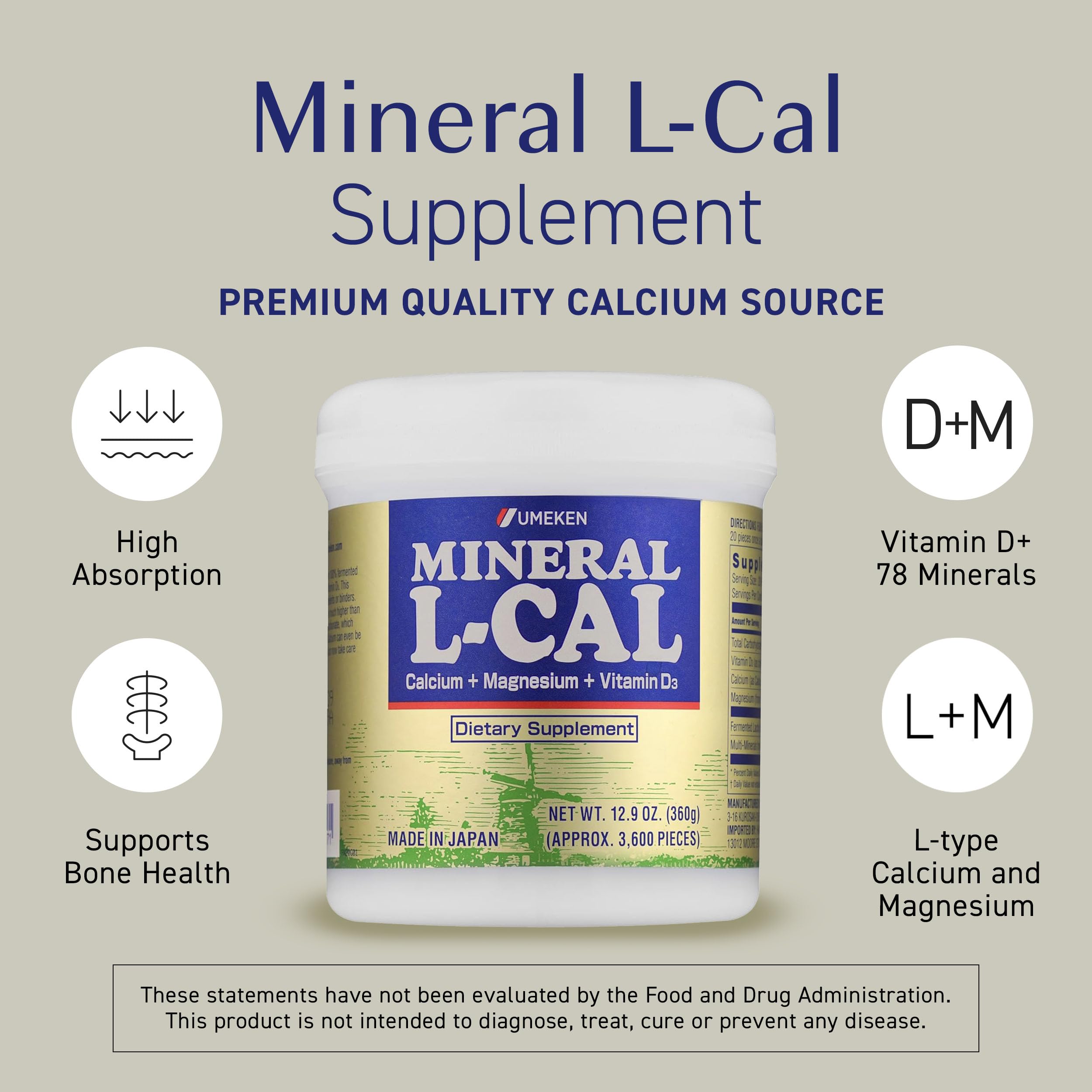 Umeken Mineral L-Cal, format billes faciles à avaler, absorption rapide
