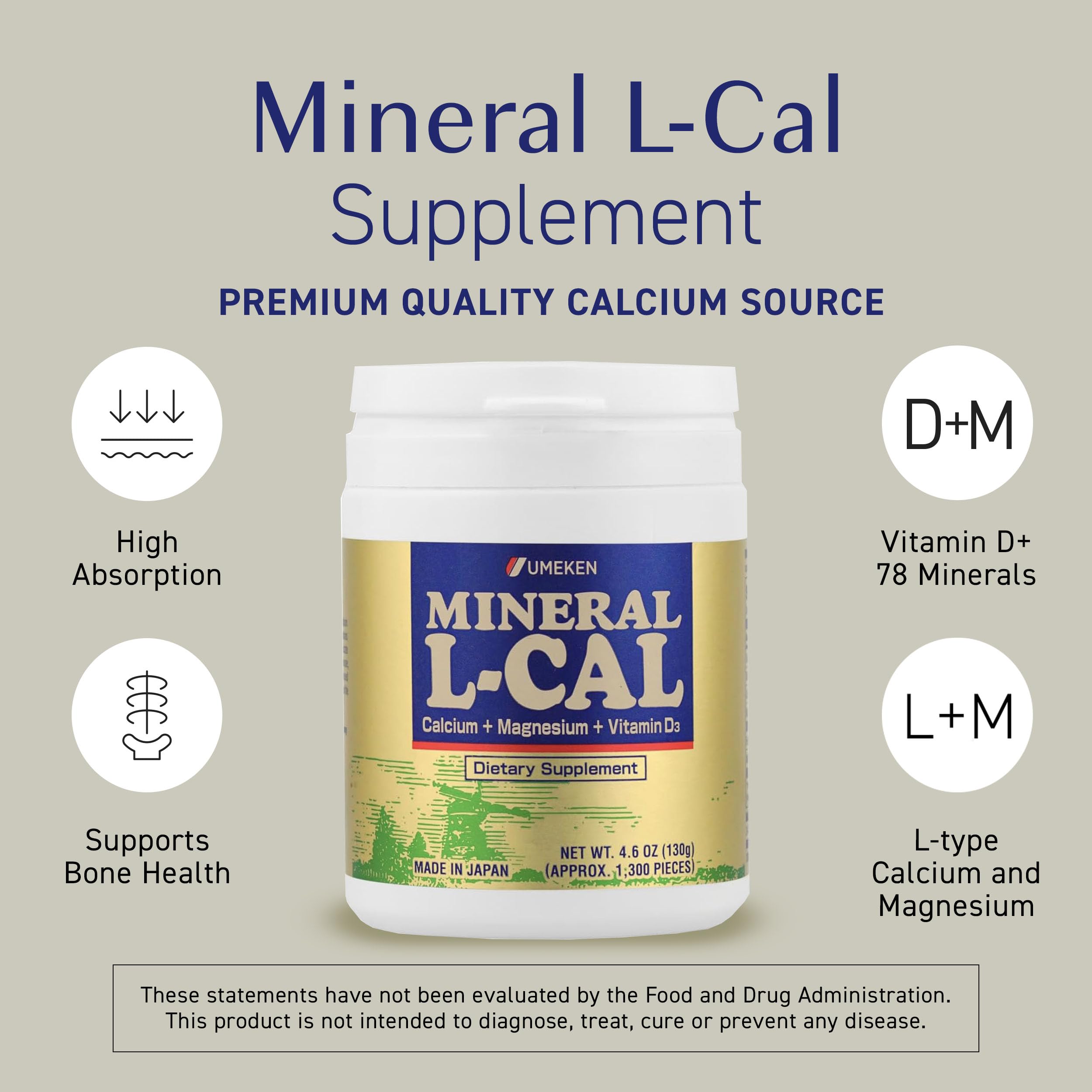 Umeken Mineral L-Cal Calcium D3: billes solubles faciles à avaler.