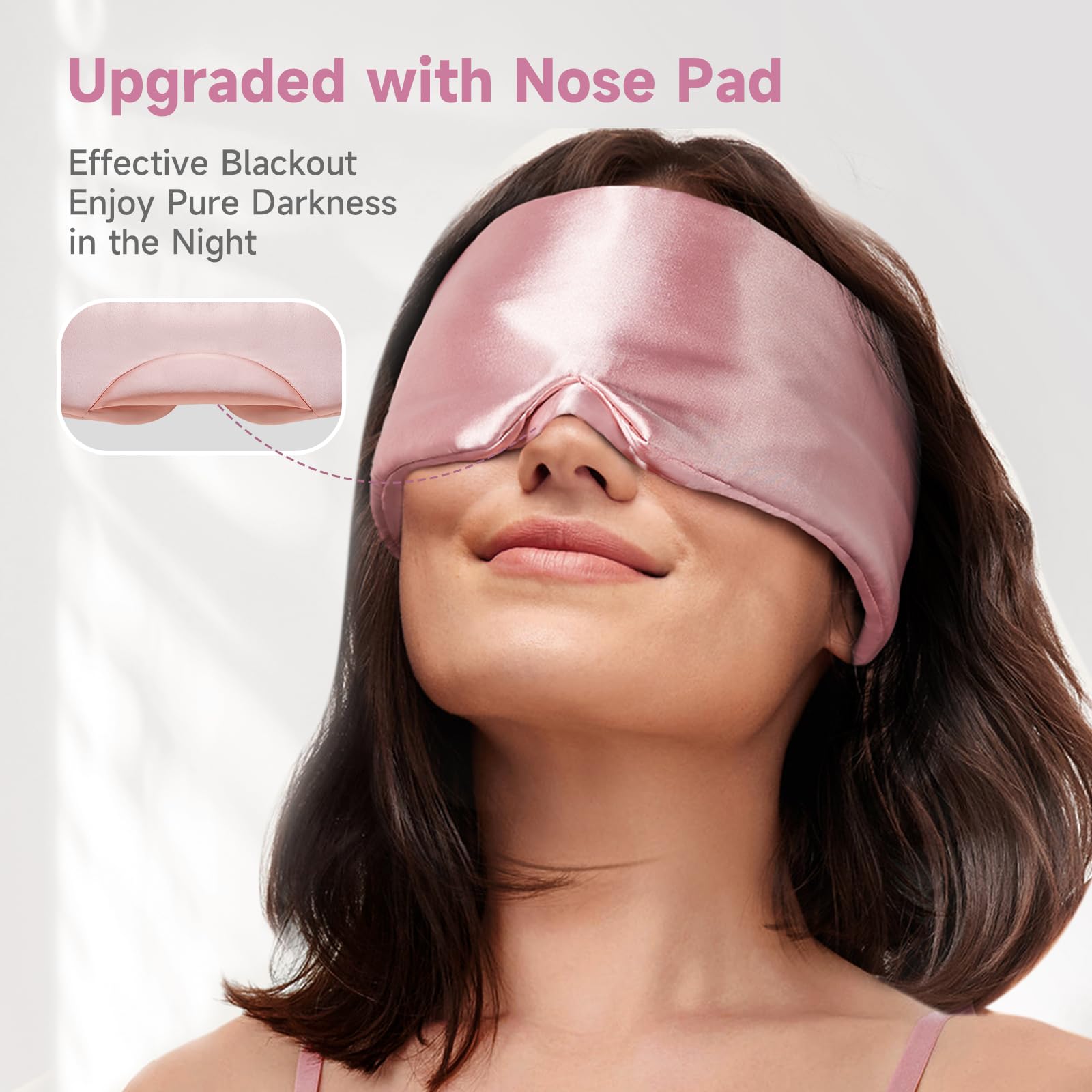 Masque Umisleep bloquant la lumière autour du nez en rose.