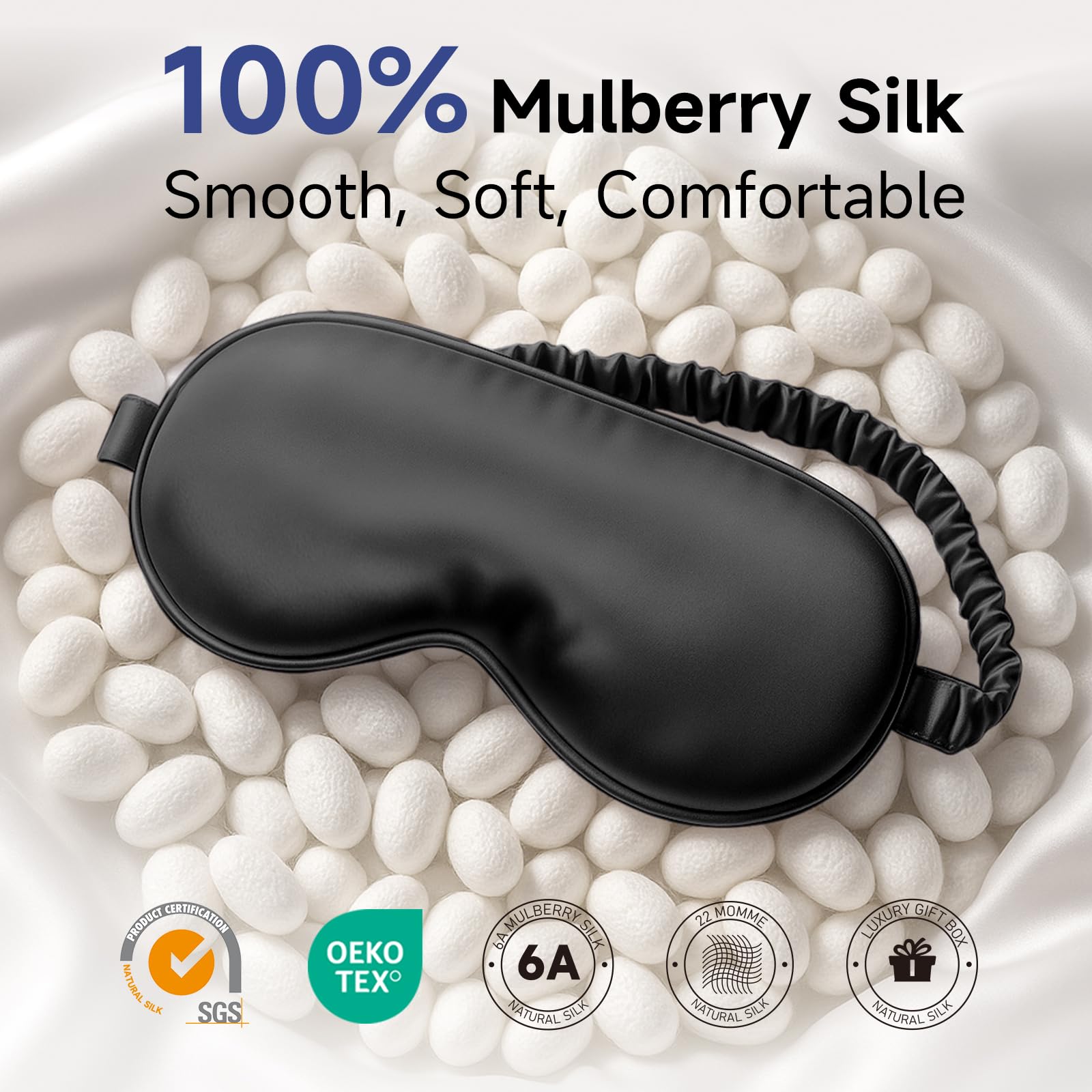 Masque Umisleep en soie 22 momme, douceur durable sur la peau.