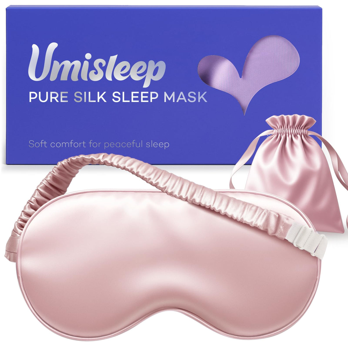Masque Umisleep en soie Mulberry 22 momme pour peau douce et hydratée.