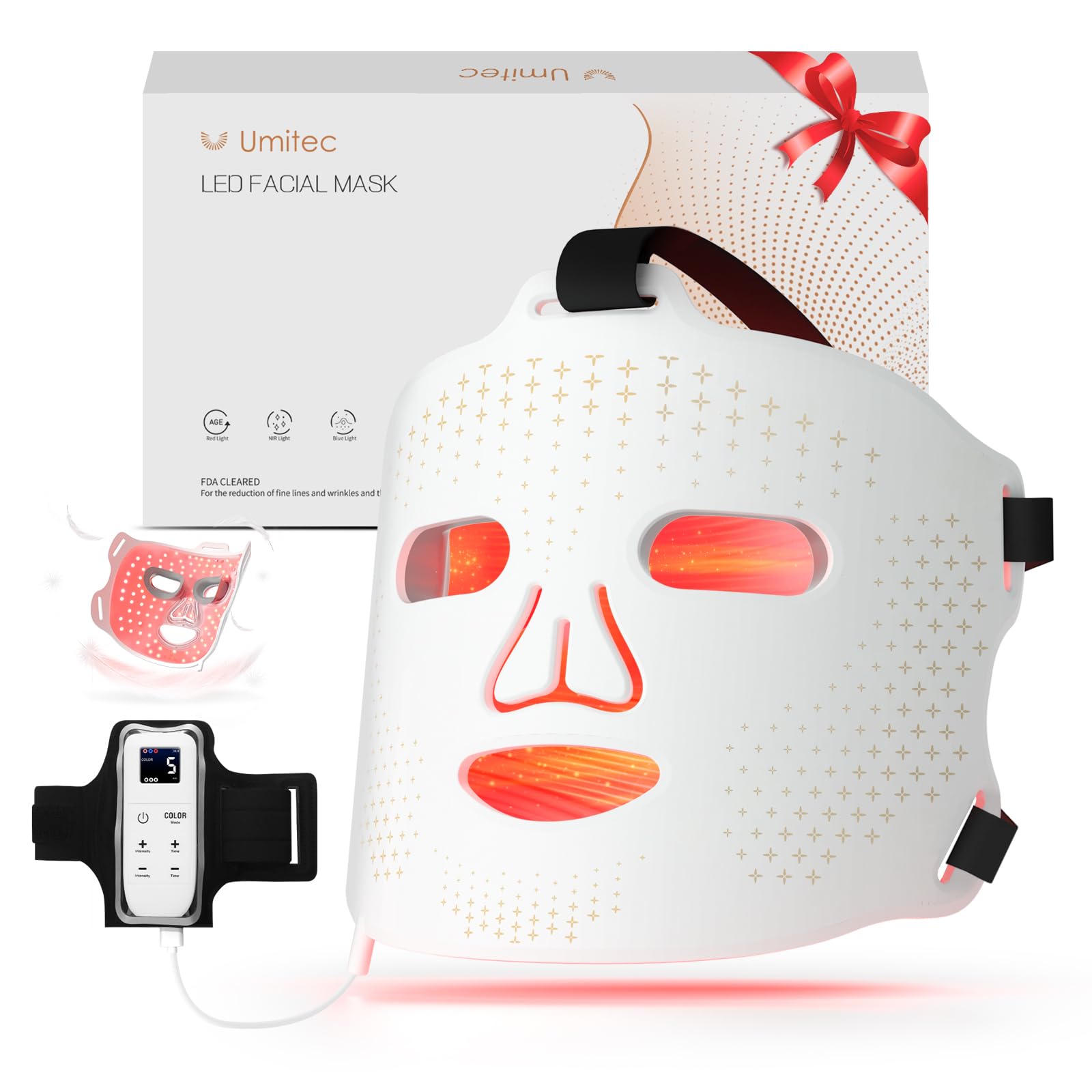 Umitec Masque Lumière Visage: ensemble de diode offrant une couverture lumineuse complète.