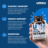 UMZU Betaine HCl estomac-confort après les repas, potentielle réduction des ballonnements.