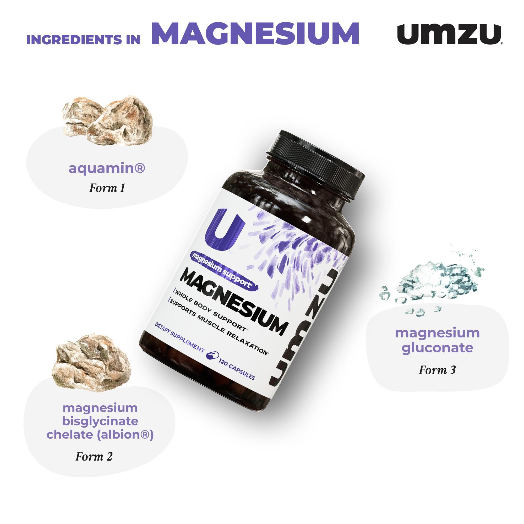 Étiquette UMZU Magnésium — gros plan sur pureté et actifs.