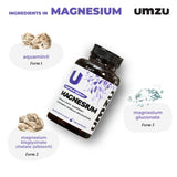 Étiquette UMZU Magnésium — gros plan sur pureté et actifs.