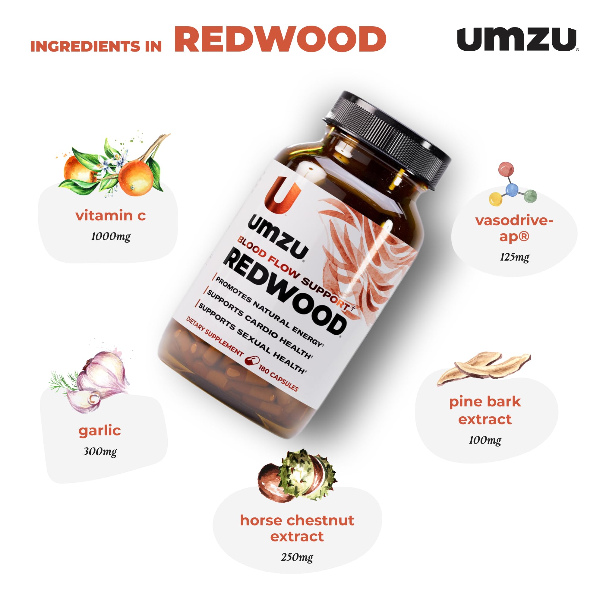 UMZU Redwood – ail et marron d'inde comme ingrédients phares.