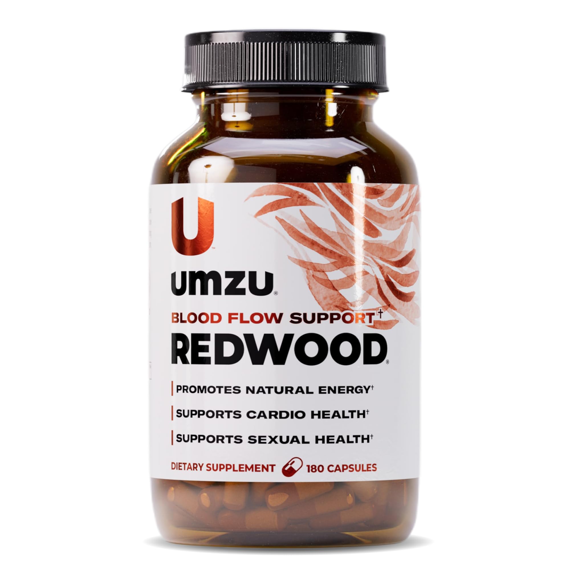 UMZU Redwood – bouteille montrant la formule d'oxyde nitrique pour circulation et énergie.