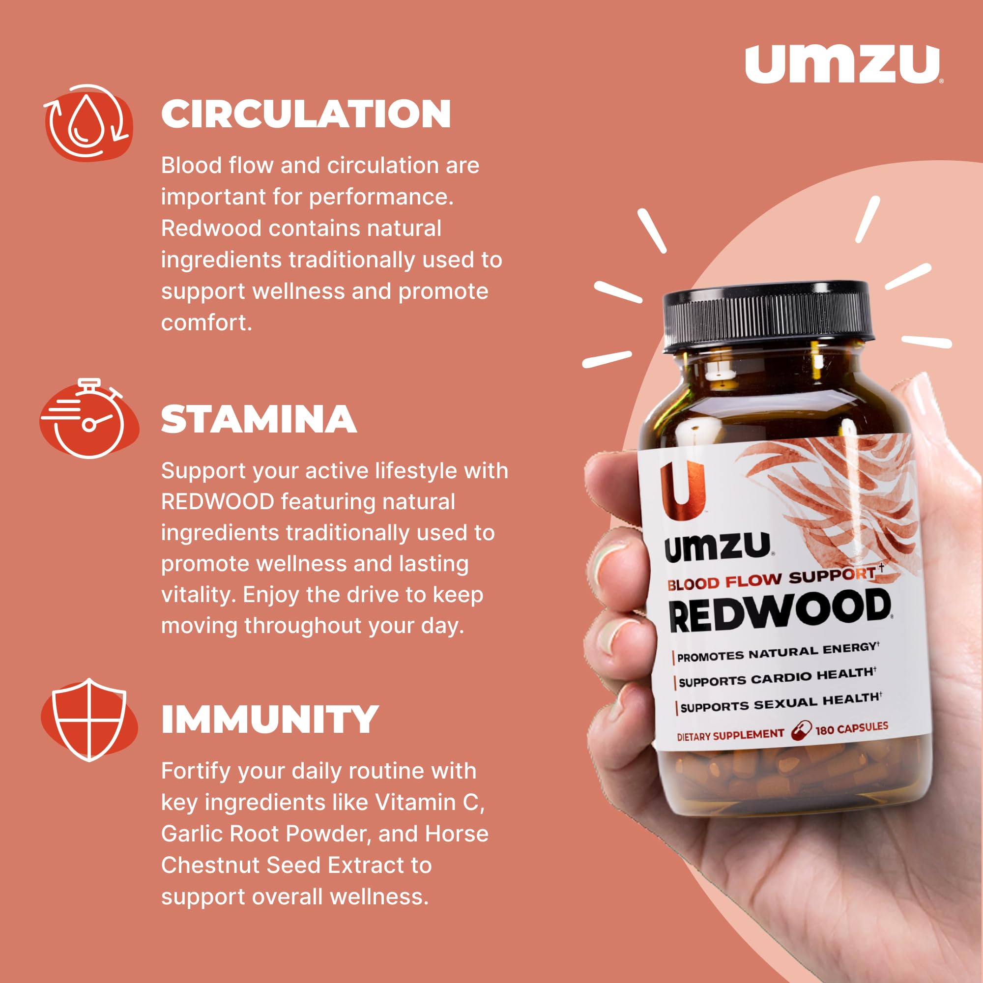 UMZU Redwood – vue des ingrédients clés vitamine C et ail.