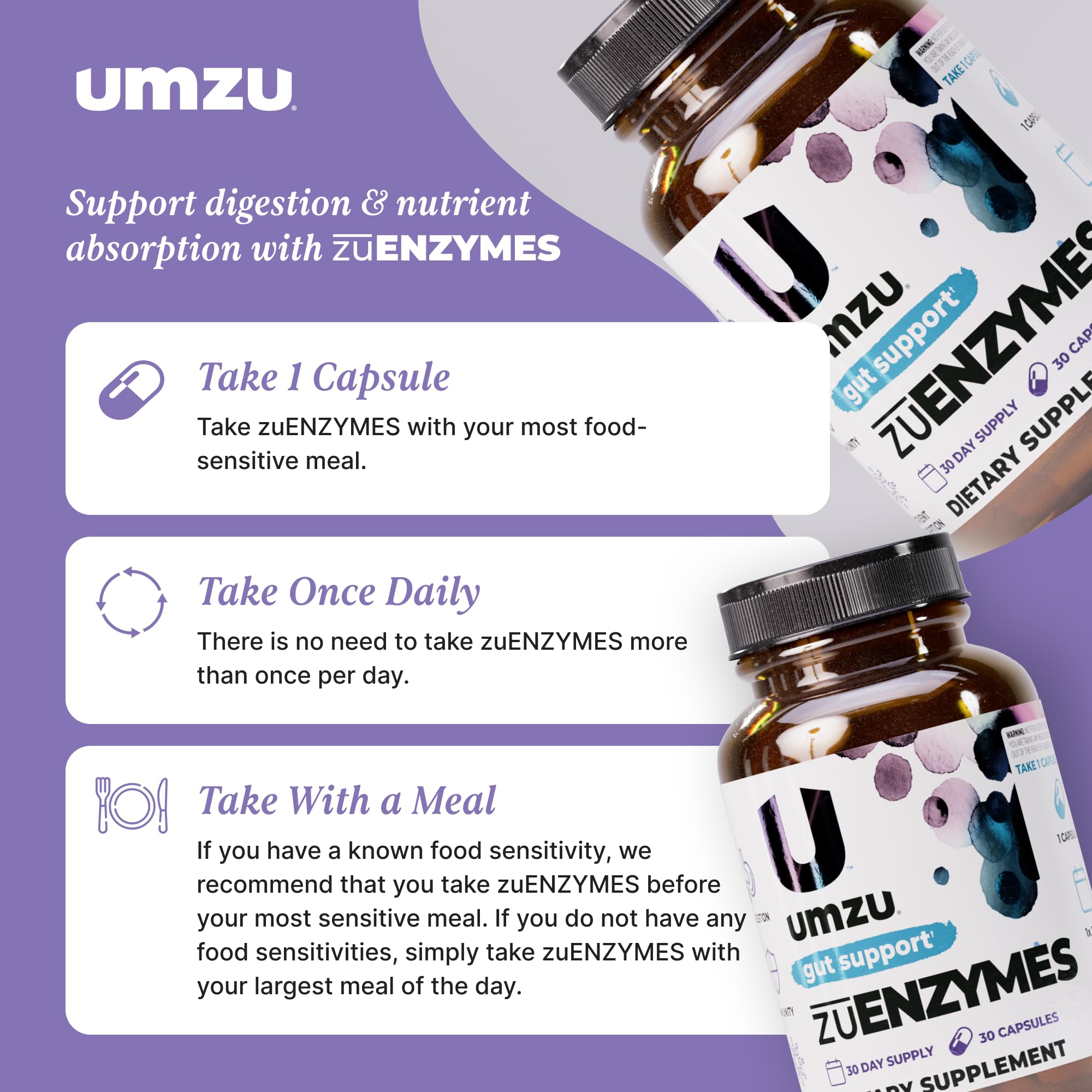 Capsules faciles à avaler pour la digestion quotidienne avec UMZU zuEnzymes.