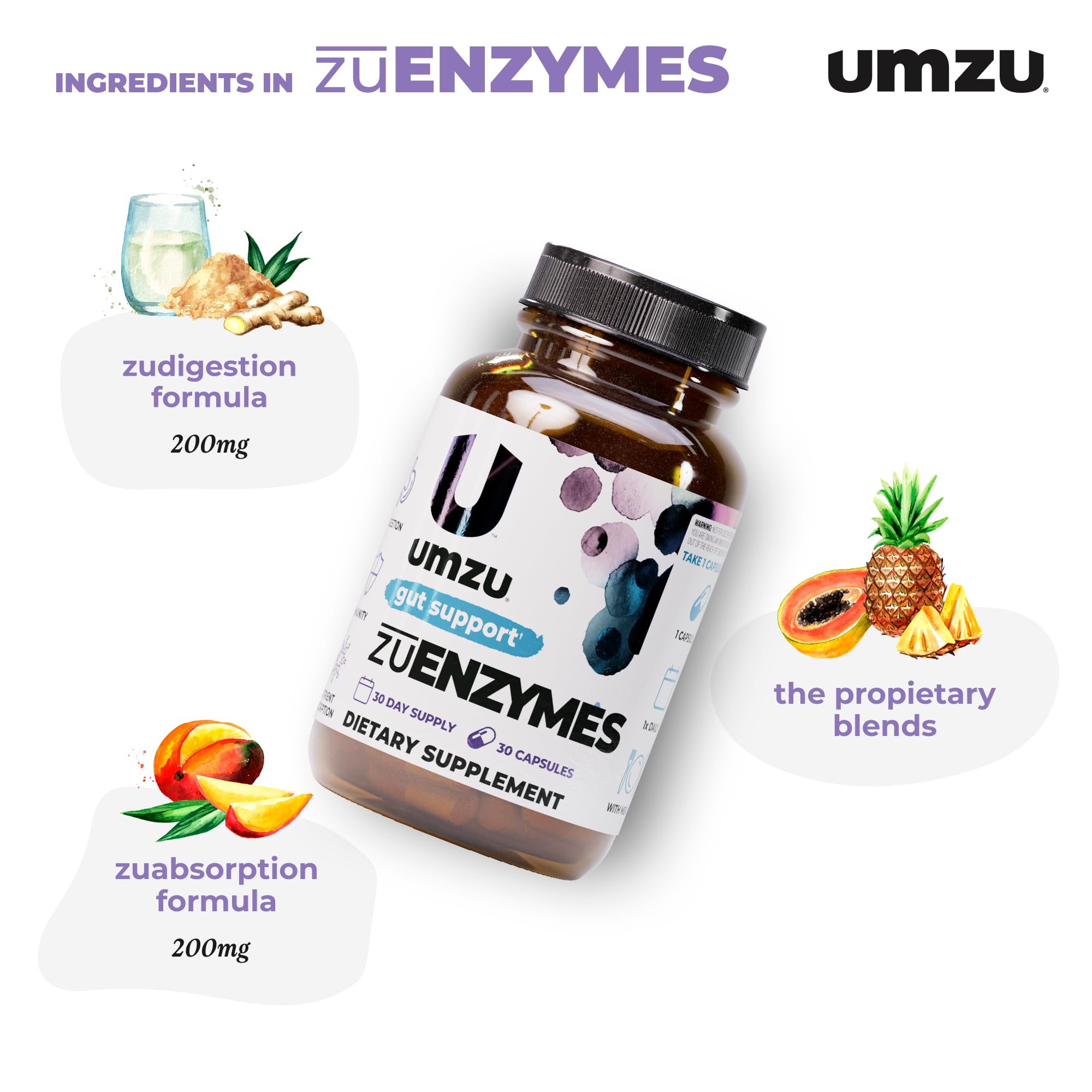UMZU zuEnzymes — ensemble de 21 enzymes incluses dans le produit.