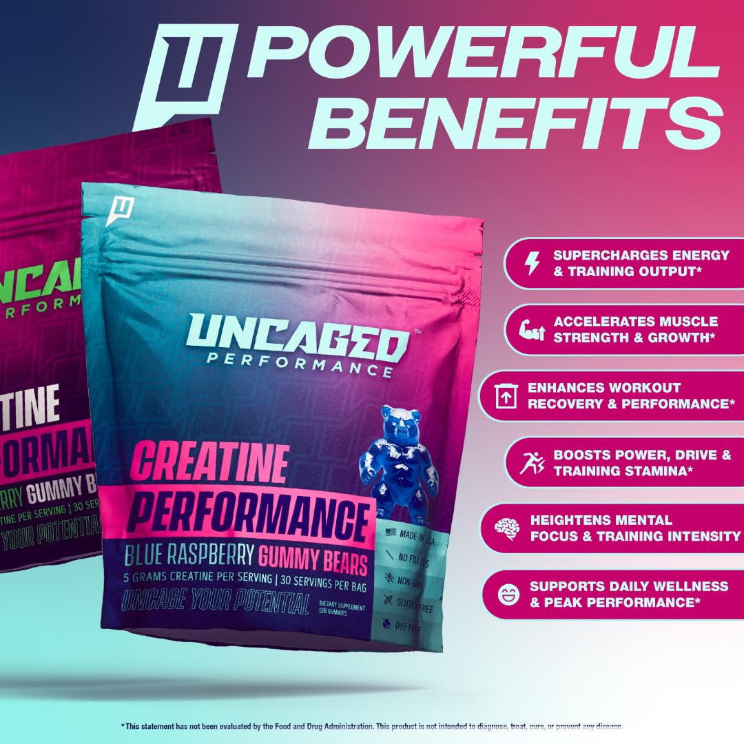 Uncaged Performance – gummies fraise, close-up et texture appétissante