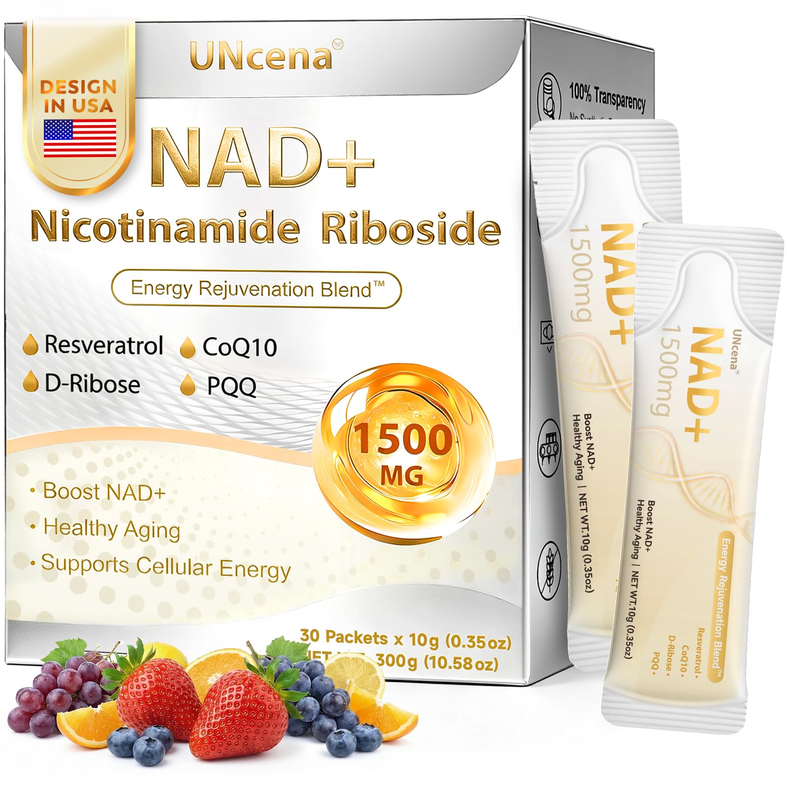 UNcena NAD+ liquide en bouteille, soutien potentiel à l'énergie cellulaire.