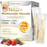 UNcena NAD+ liquide en bouteille, soutien potentiel à l'énergie cellulaire.