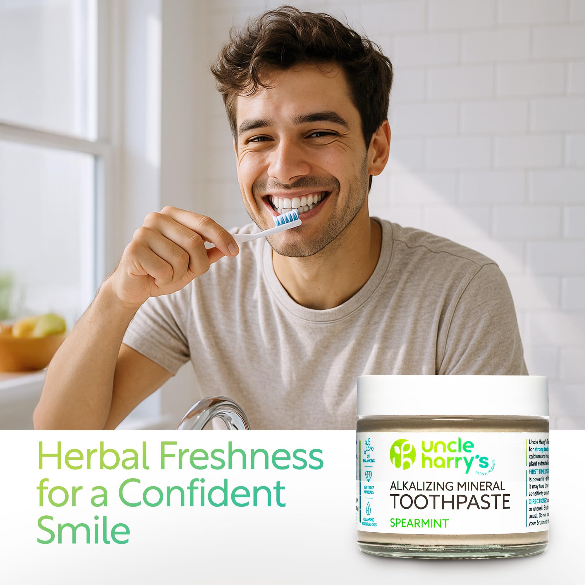 Dentifrice vegan sans fluorure d’Uncle Harry's pour une hygiène douce.