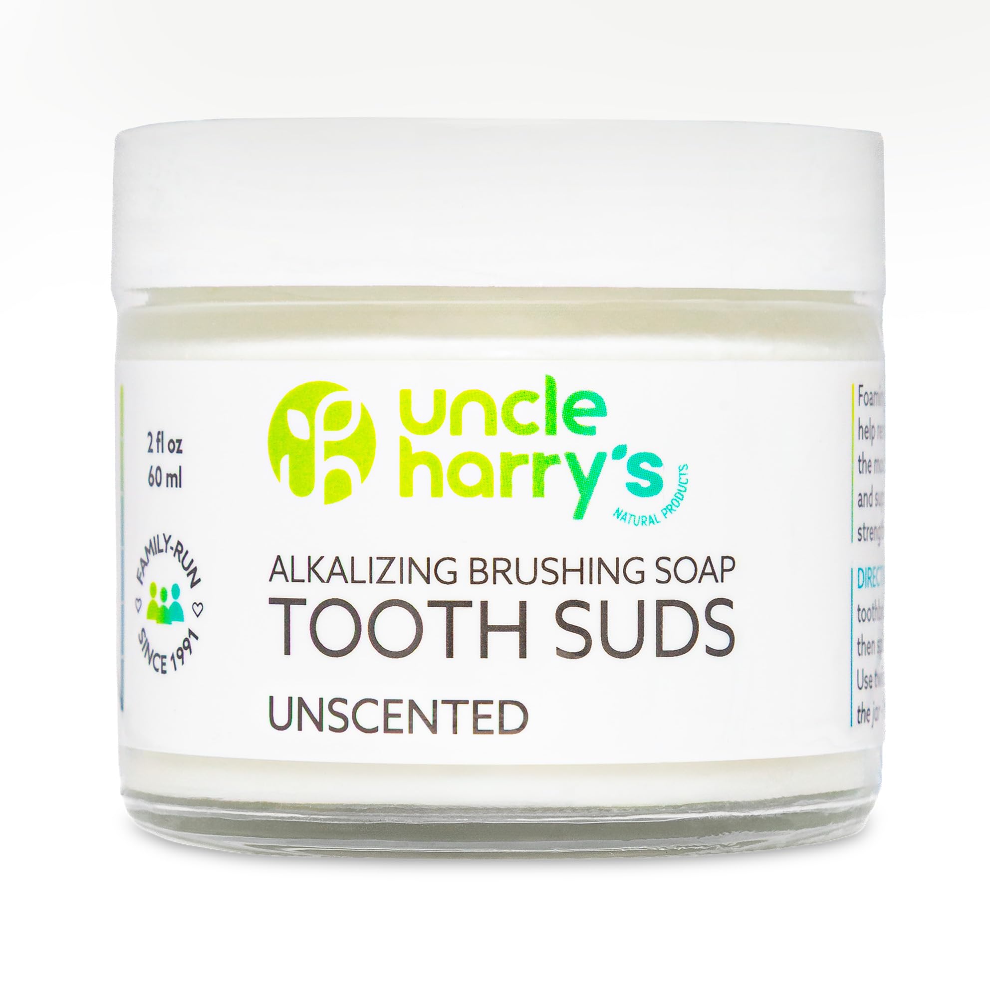 Uncle Harry's pot-verre dentif mousse sans parfum, emballage écologique.
