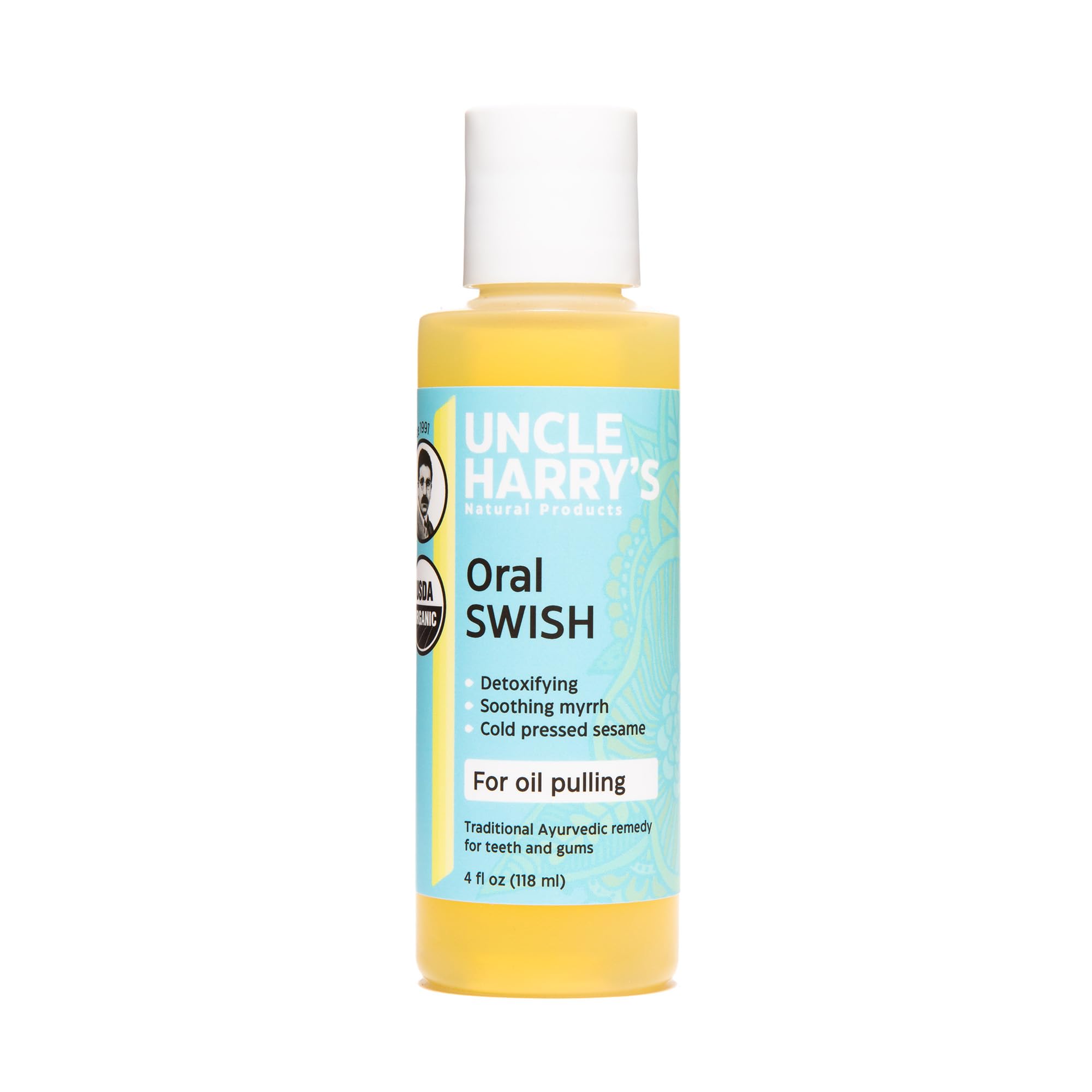 Uncle Harry's Swish: bouteille d'huile de sésame pour une routine buccale naturelle.