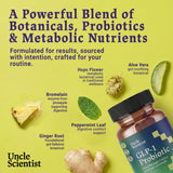 Capsules GLP-1 Probiotique Uncle Scientist ouvertes, démonstration pratique pour avaler facilement.