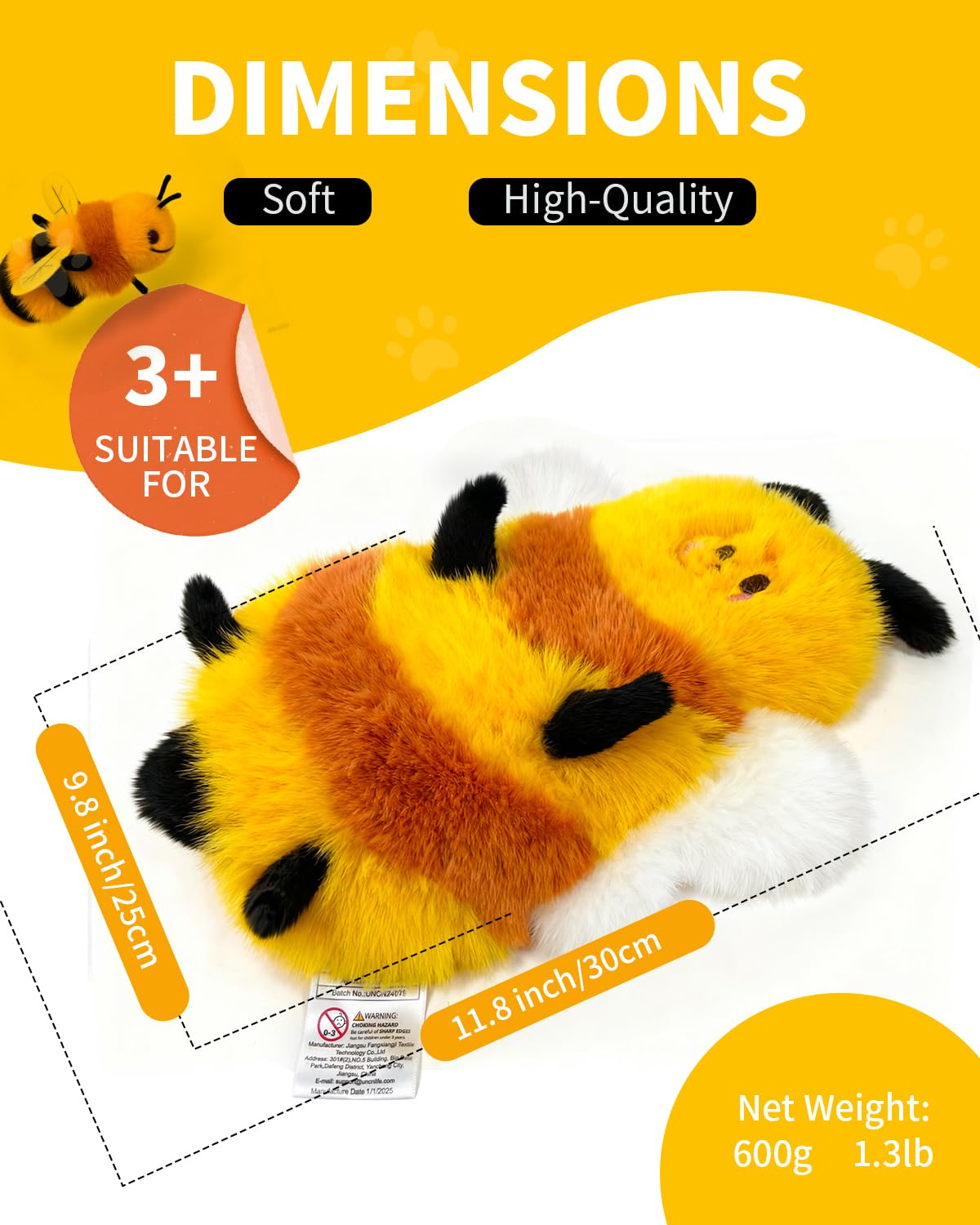 Abeille Uncn, peluche-poids équilibre pour une sensation rassurante.