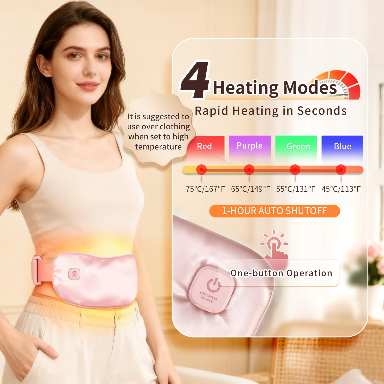 Uncn chauffe-patch portable sans-fil rose: chaleur continue sans fil pour les douleurs menstruelles.