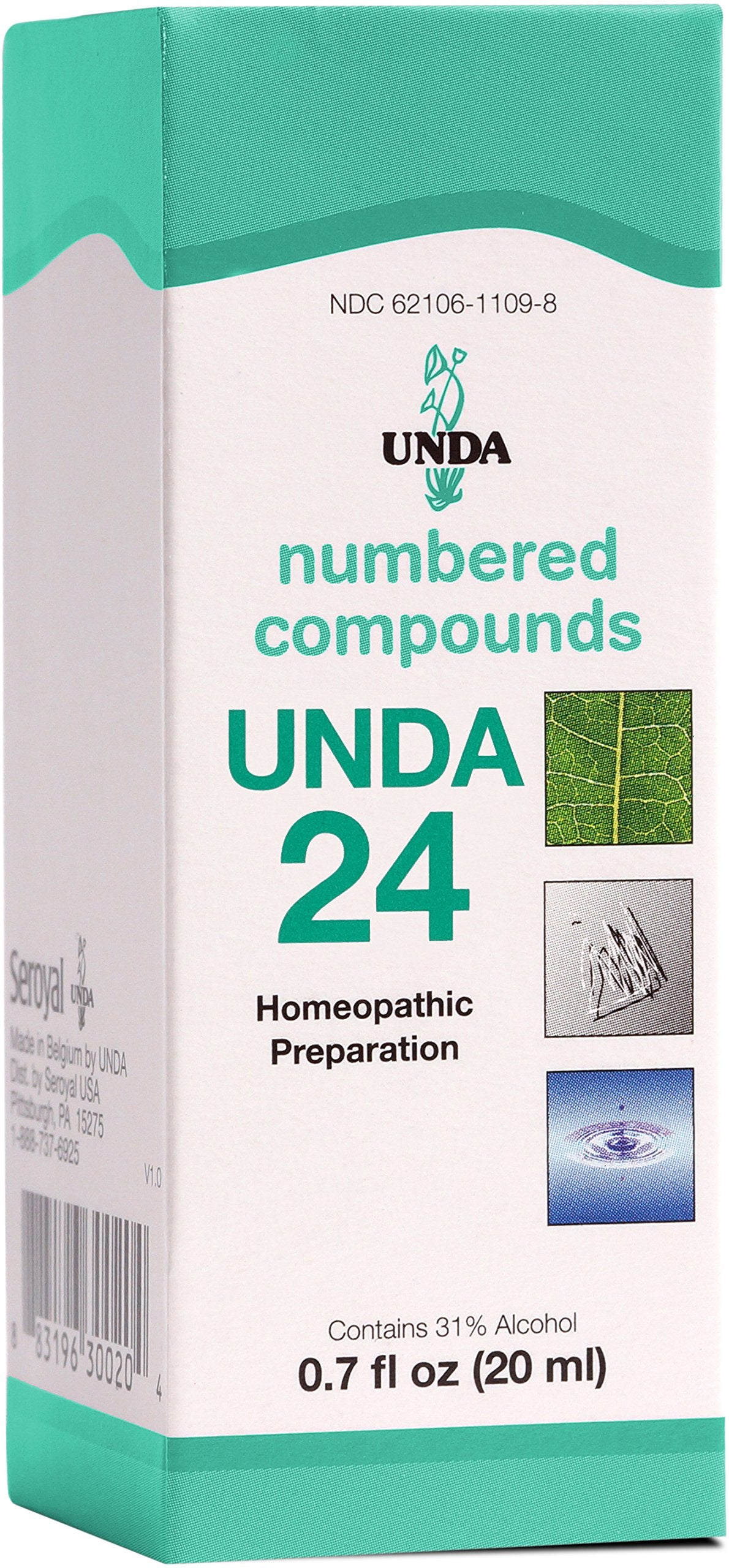 UNDA 24 composés numérotés — flacon clair, soutien potentiel du drainage naturel