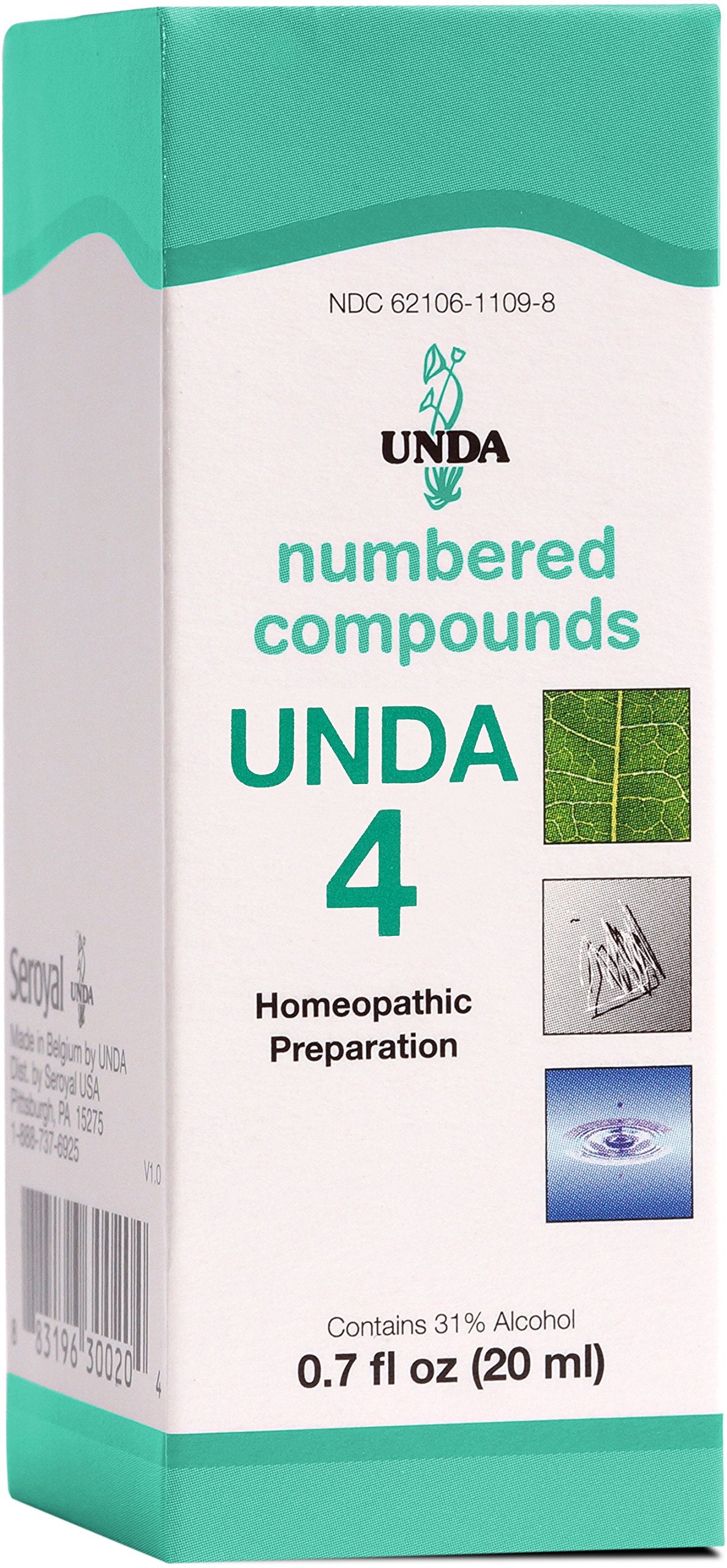 UNDA 4 Composés Numérotés, bouteille prête à usage, soutien potentiel au drainage
