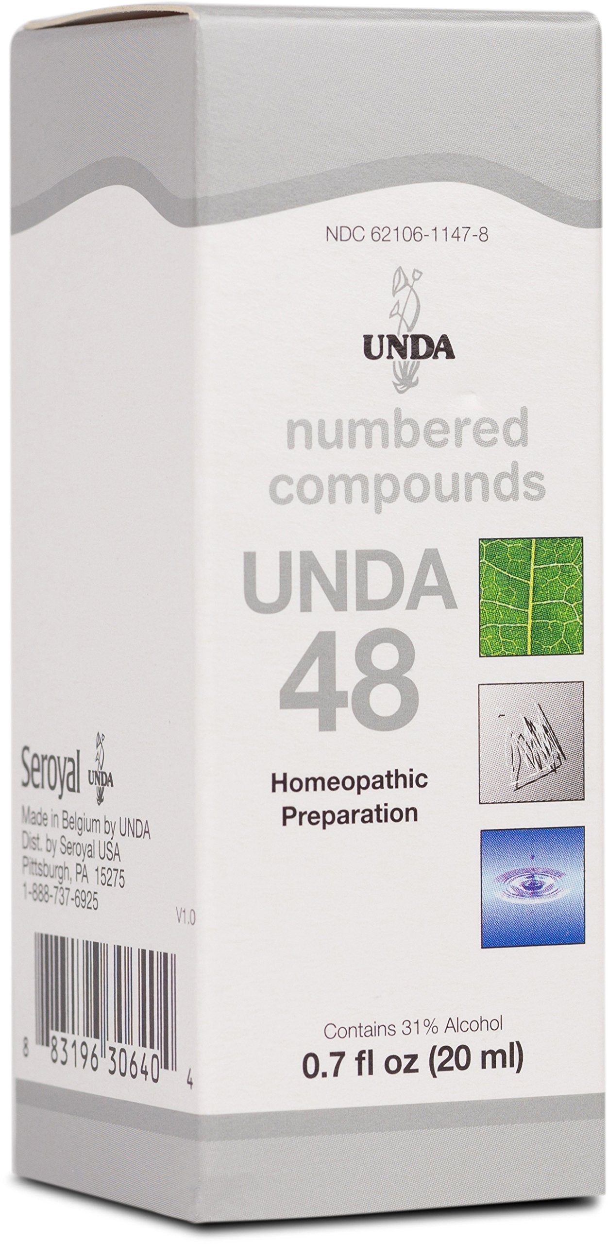 UNDA 48 composés numérotés – bouteille, utilisation potentielle pour drainage biologique.