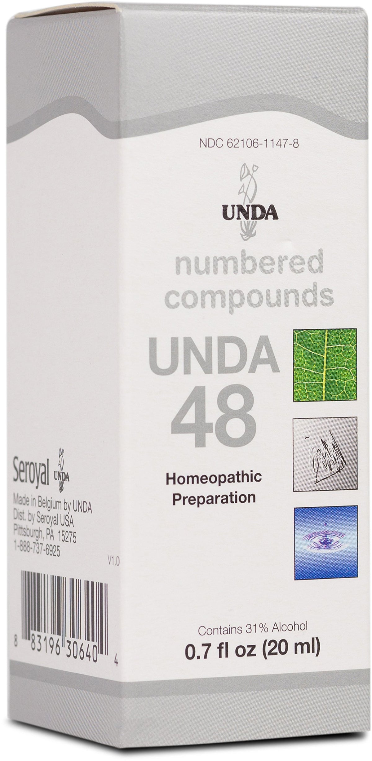 UNDA 48 composés numérotés – bouteille, utilisation potentielle pour drainage biologique.