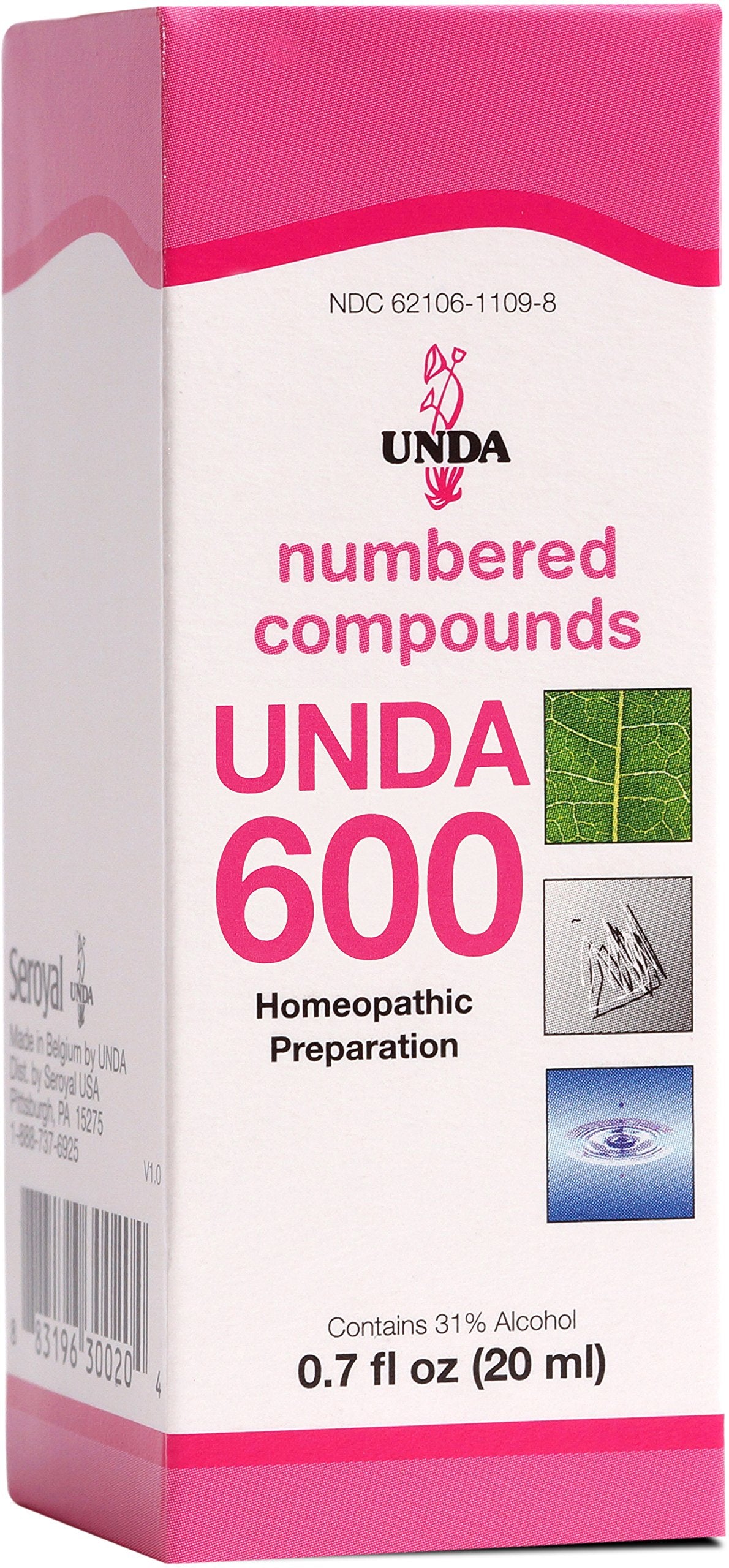 UNDA 600 Composés Numérotés – bouteille: soutien potentiel au drainage et à l'équilibre cellulaire.