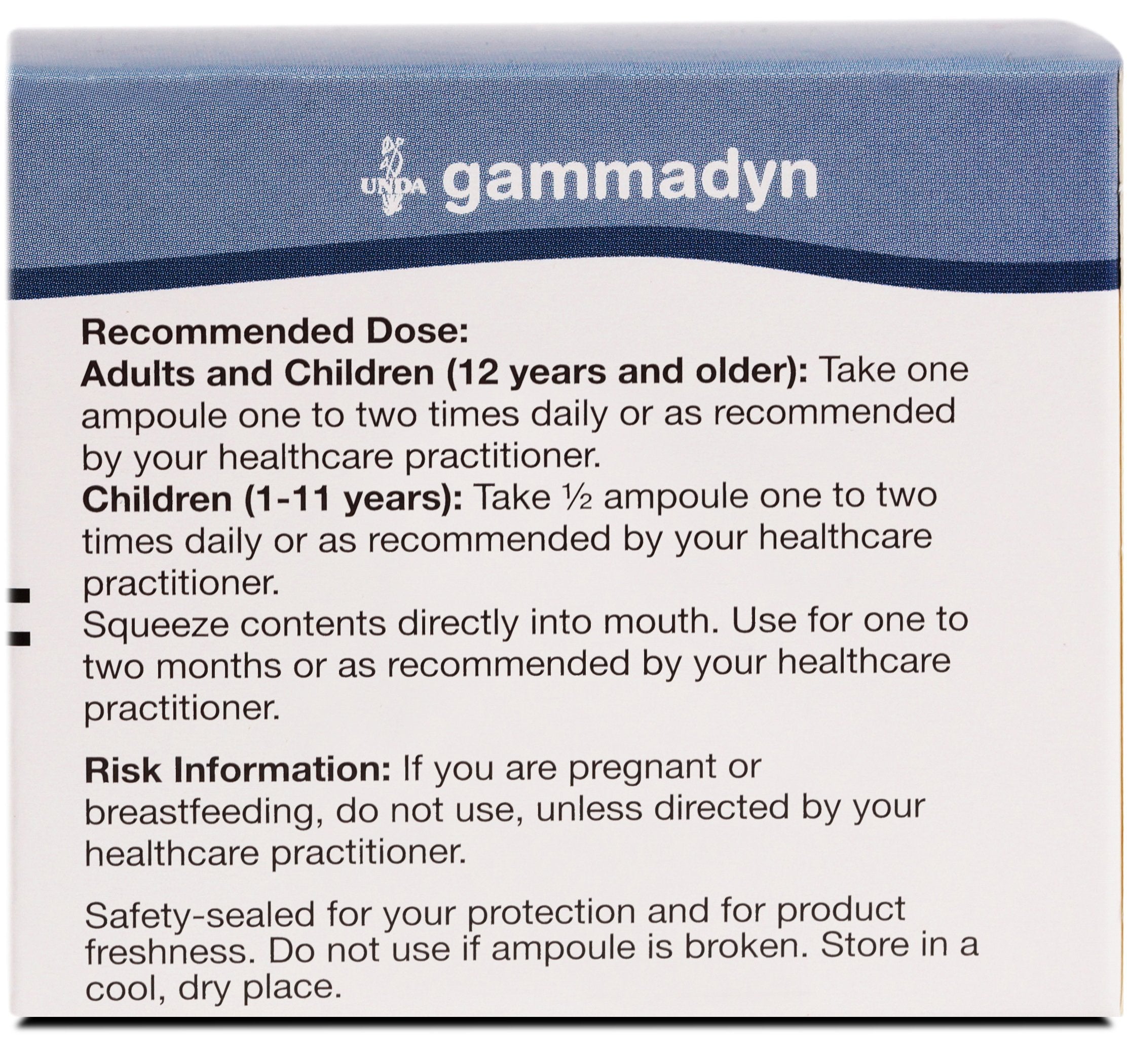 Vue du dosage quotidien recommandé pour UNDA Gammadyn Mg.