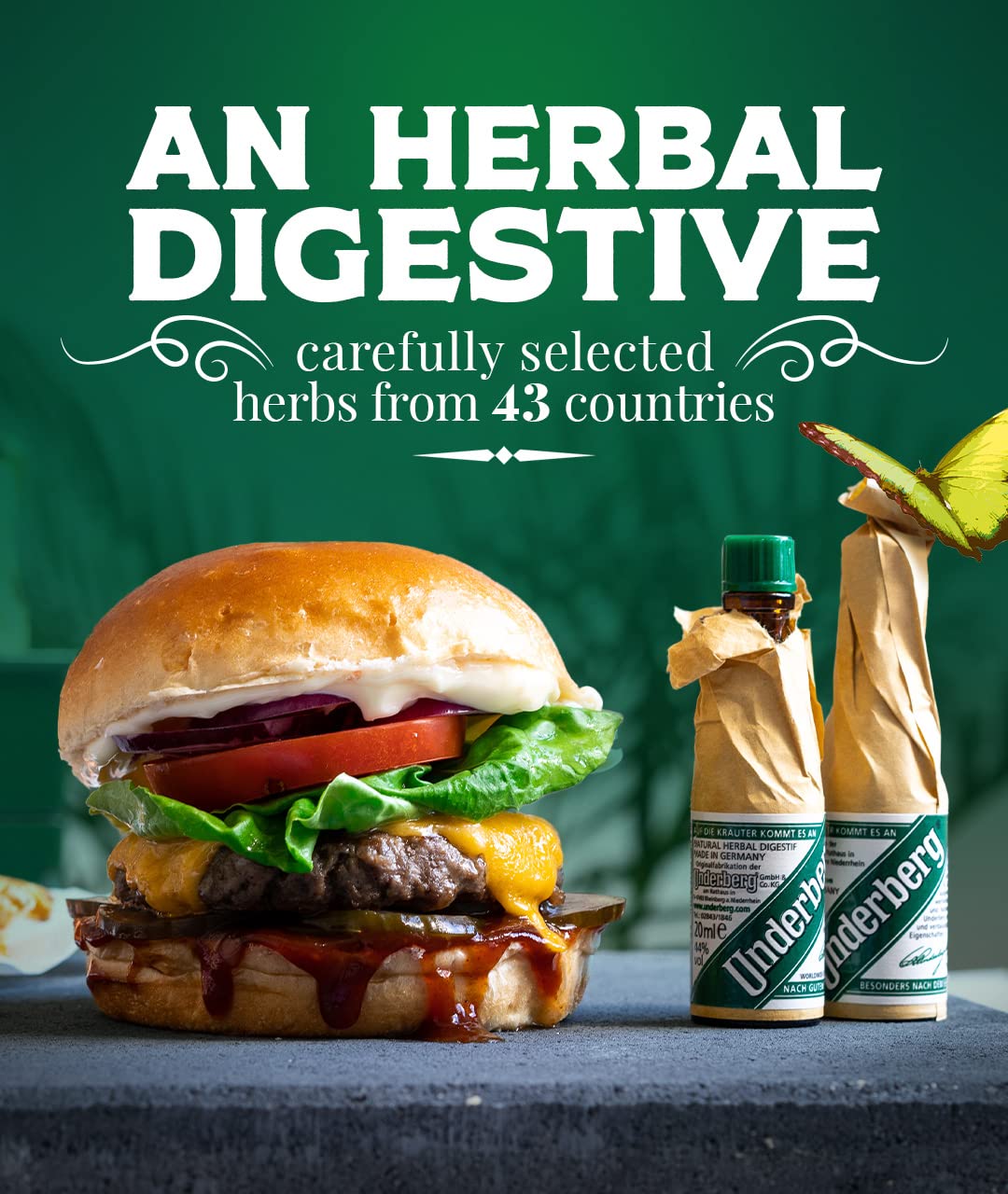 Underberg 2025 Édition Collector, motif d'emballage, accroche visuelle sur étagère.