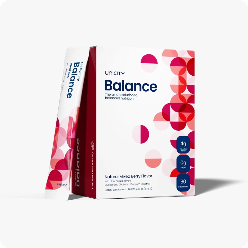 Unicity Balance Baies Mélangées, format pratique près d'un verre, soutien à l'appétit avant repas.