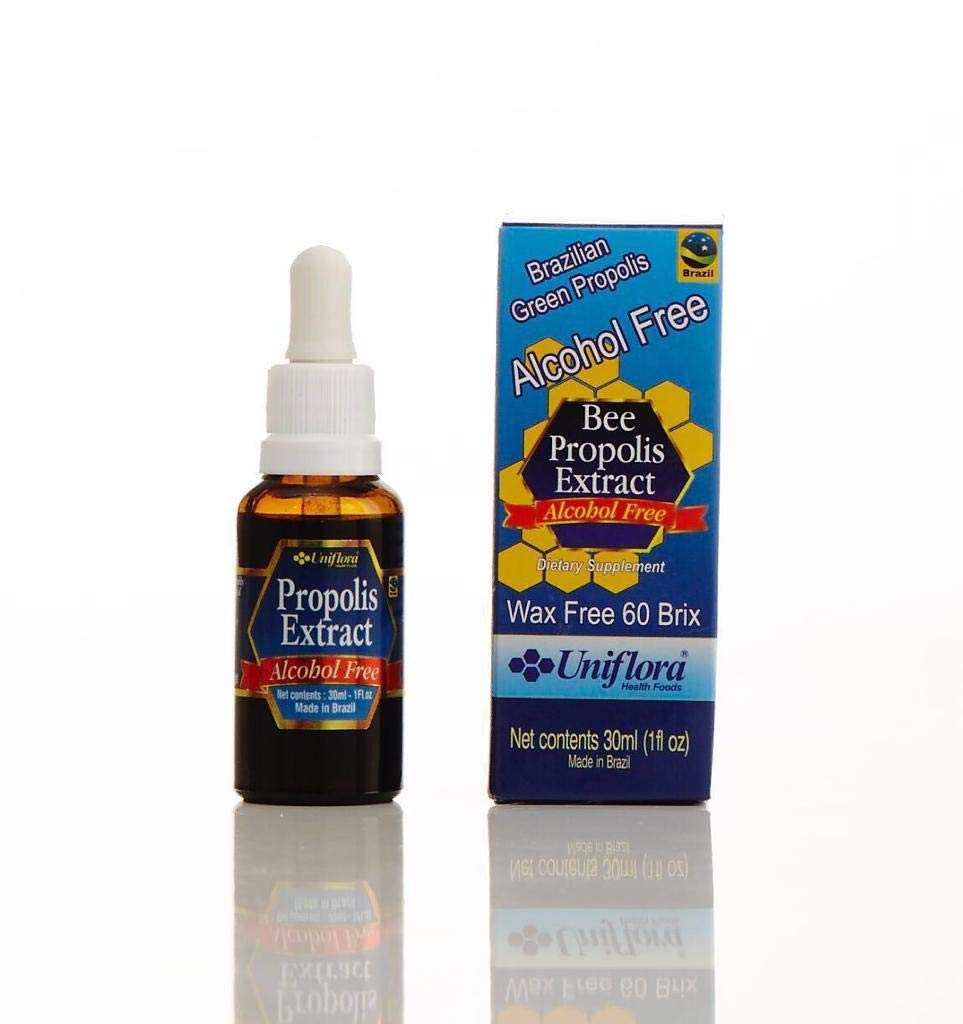 Uniflora Propolis verte brésilienne en bouteille, soutien potentiel au bien-être.