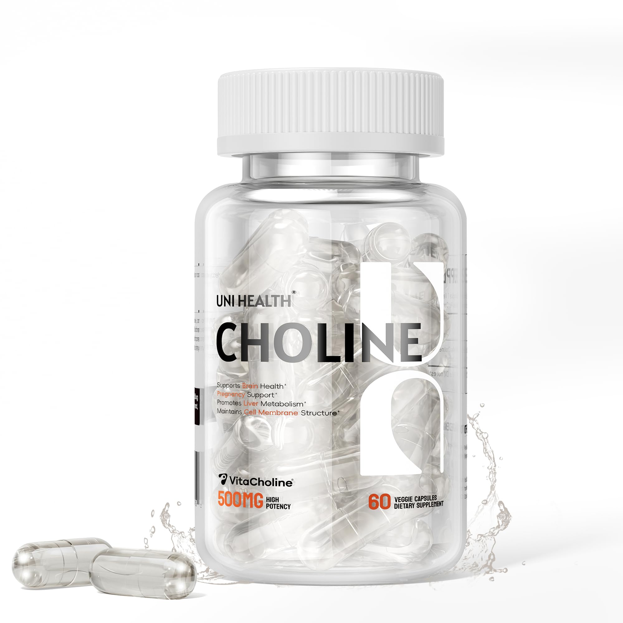 UniHealth Choline, bouteille liquide, versement facile, absorption rapide