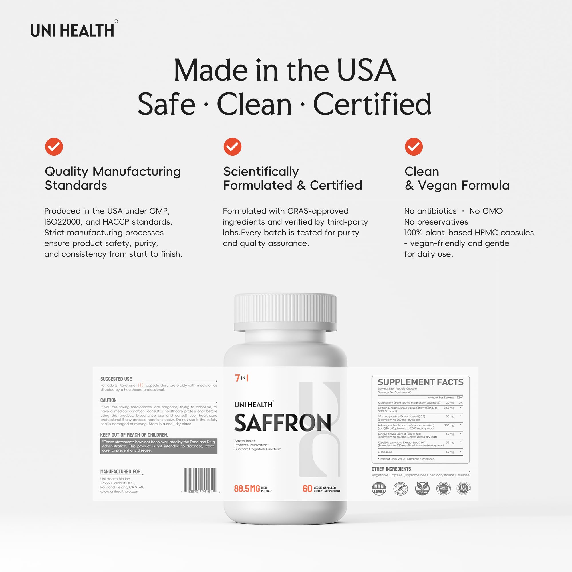 Unihealth L-Theanine – extrait, favorise le calme et la concentration.