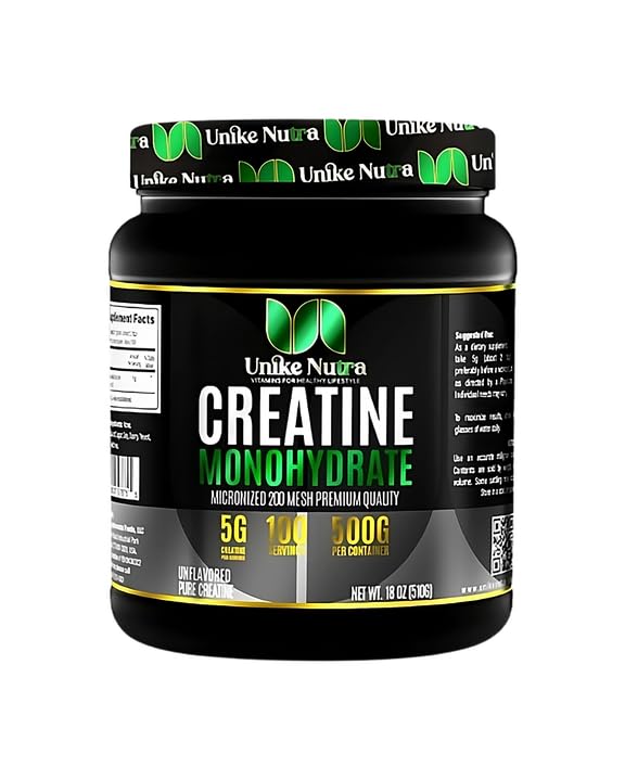 Formule végétarienne d'Unike Nutra Creatine Monohydrate.