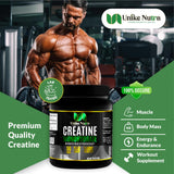 Poudre micronisée d'Unike Nutra Creatine Monohydrate pour une meilleure absorption.