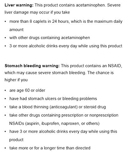 Uni's Excedrin – étiquette et information produit clair