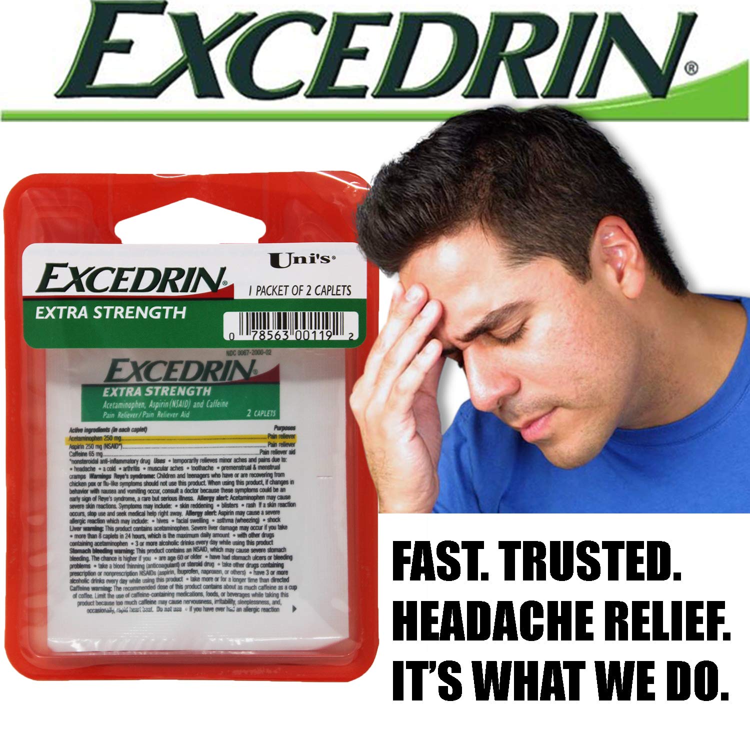 Uni's Excedrin – sachet deux comprimés, format pratique pour le soulagement rapide