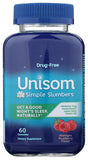 Unisom Simple Slumbers gommes mélatonine, bouteille visible, endormissement naturel.