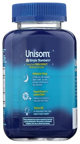 Gommes mélatonine Unisom dans leur emballage, usage simple et pratique avant le coucher.