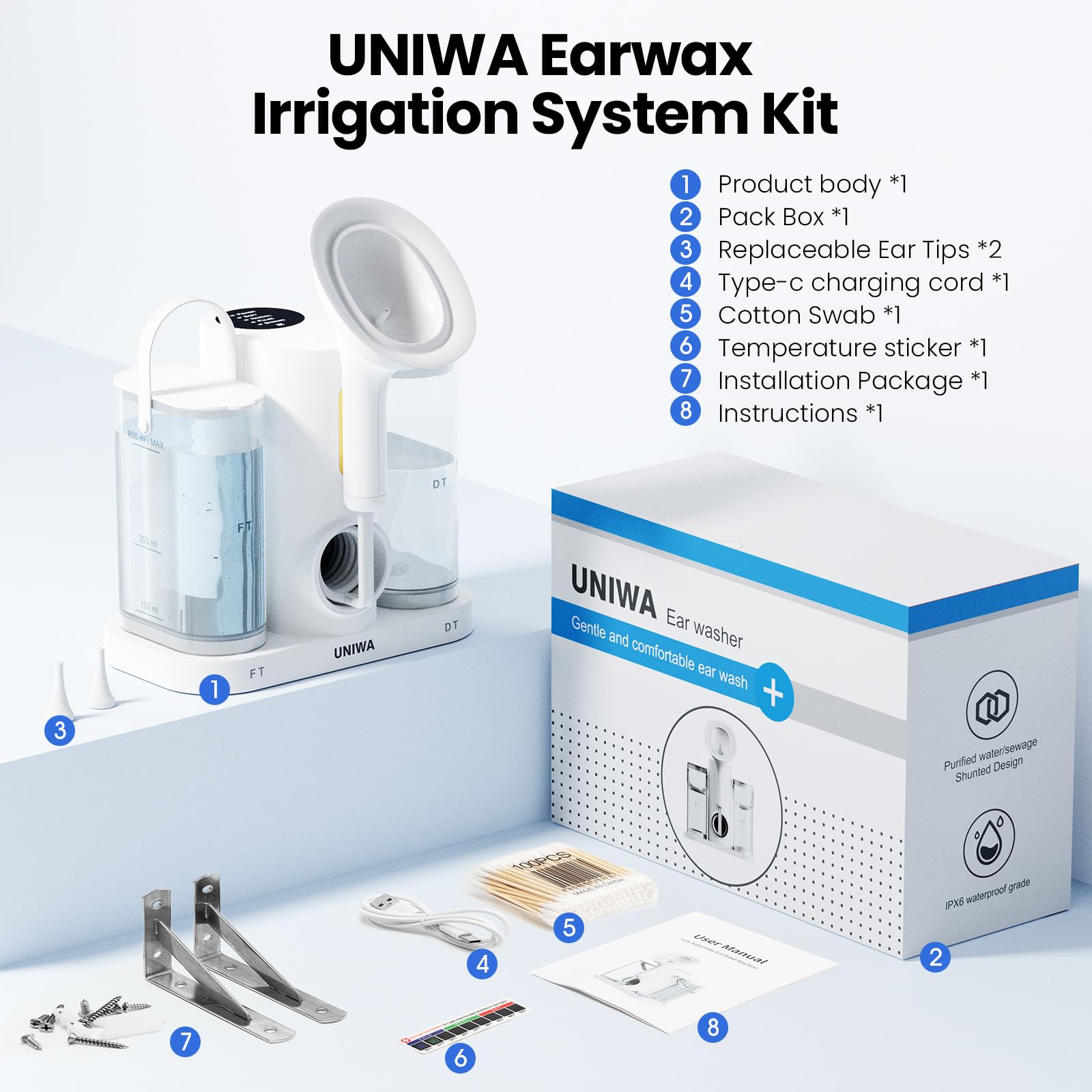 UNIWA câble USB-C inclus, charge rapide et utilisation à domicile